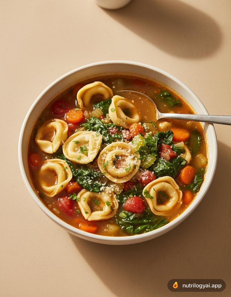 Sopa de espinacas y tortellini