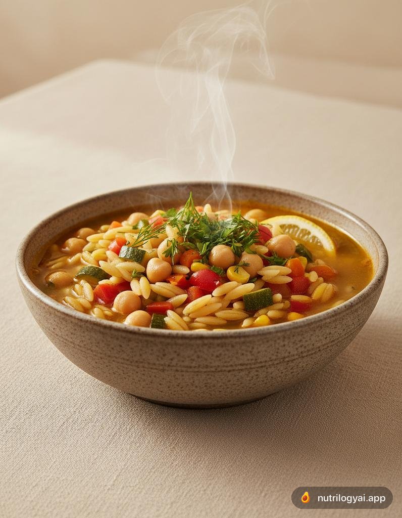 Zitronen-Kichererbsen-Orzo-Suppe