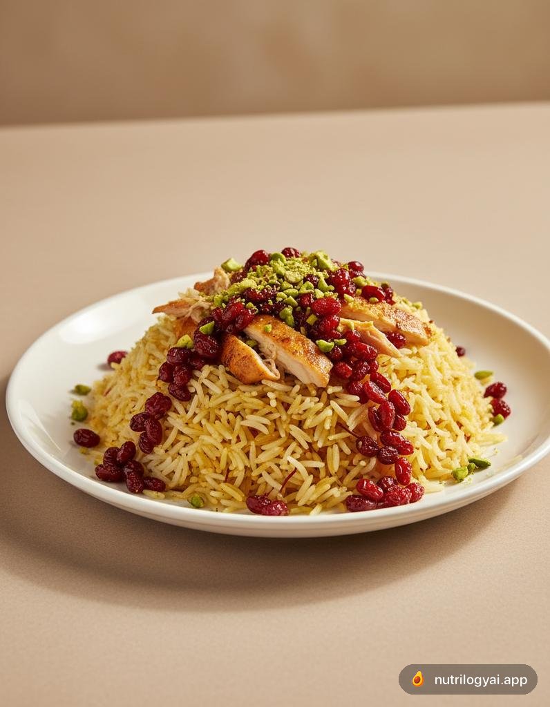 Zereshk Polo (Arroz com bagas de bérberis e frango)