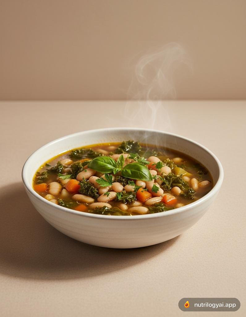 Sopa de frijol blanco y col rizada