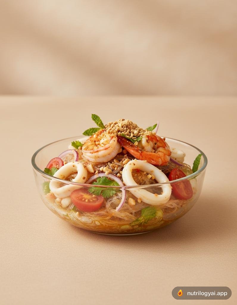 Yum Woon Sen mit Meeresfrüchten (Würziger Glasnudelsalat mit Meeresfrüchten)