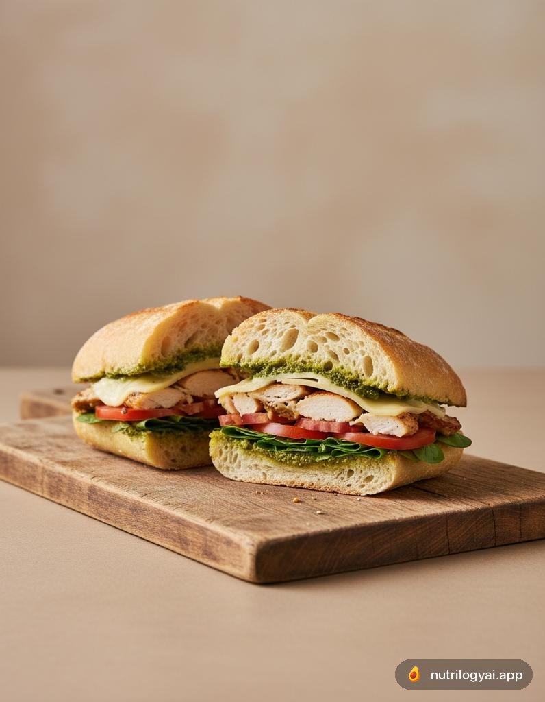 Panino con pollo arrosto e pesto
